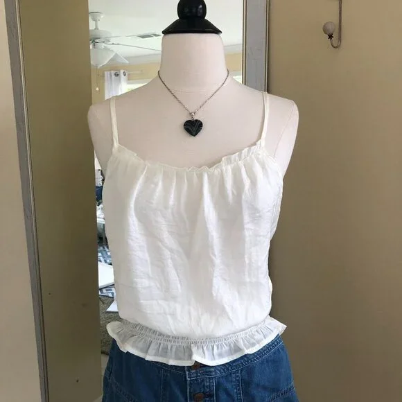 Glam White Ruffle Ruched Camisole Top Size Medium - Picture 6 of 7